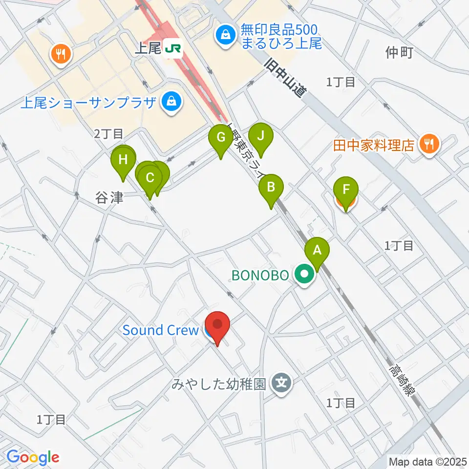 STUDIO SOUND CREW周辺のファミレス・ファーストフード一覧地図