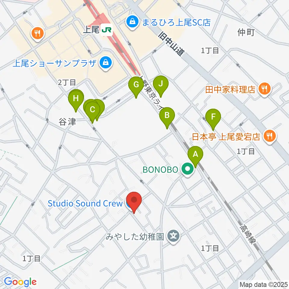 STUDIO SOUND CREW周辺のファミレス・ファーストフード一覧地図