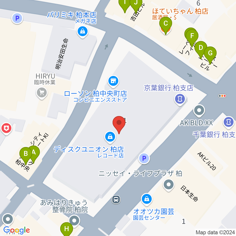 ディスクユニオン柏店周辺のファミレス・ファーストフード一覧地図