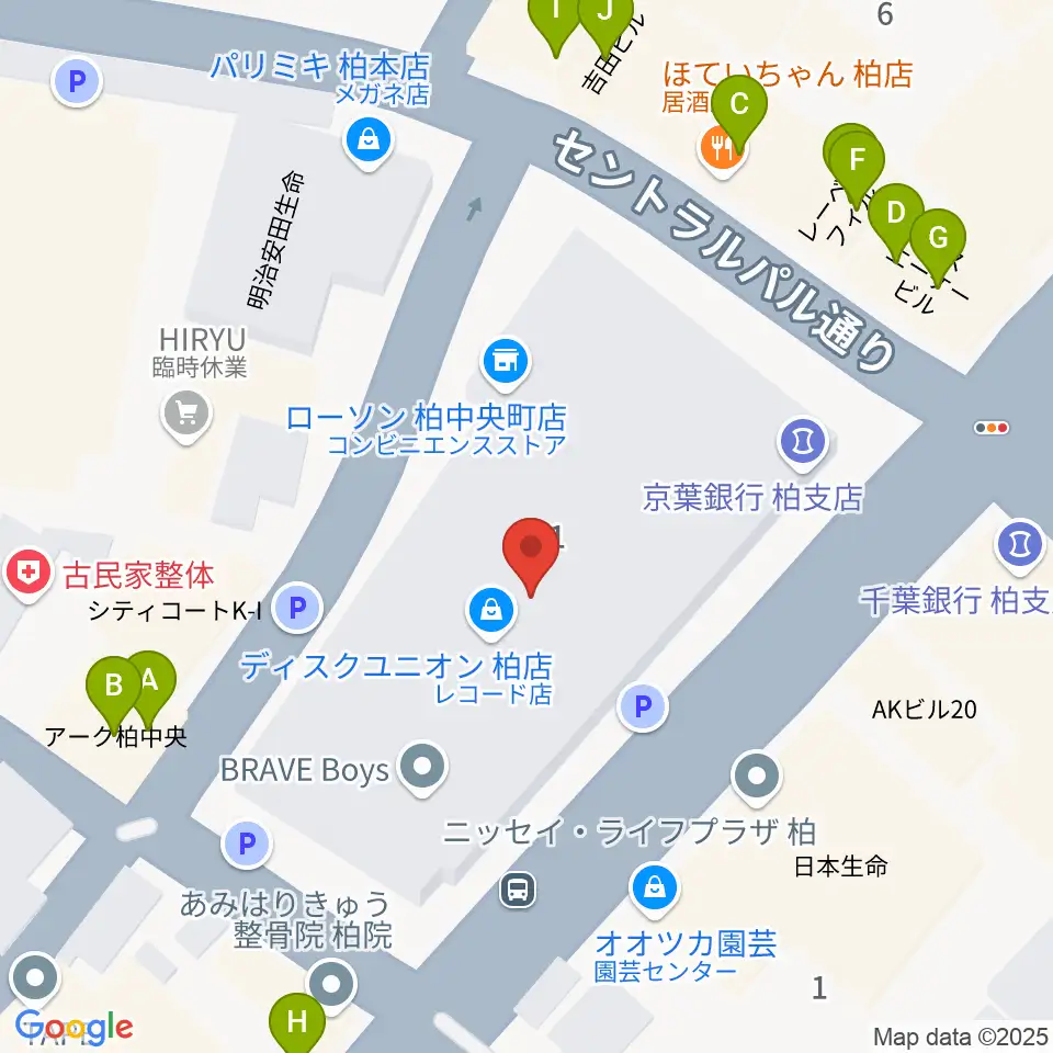 ディスクユニオン柏店周辺のファミレス・ファーストフード一覧地図