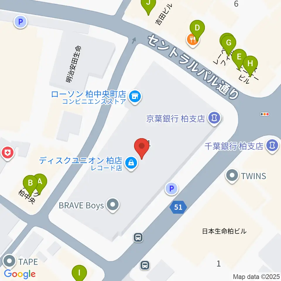 ディスクユニオン柏店周辺のファミレス・ファーストフード一覧地図