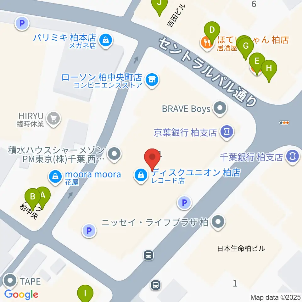 ディスクユニオン柏店周辺のファミレス・ファーストフード一覧地図