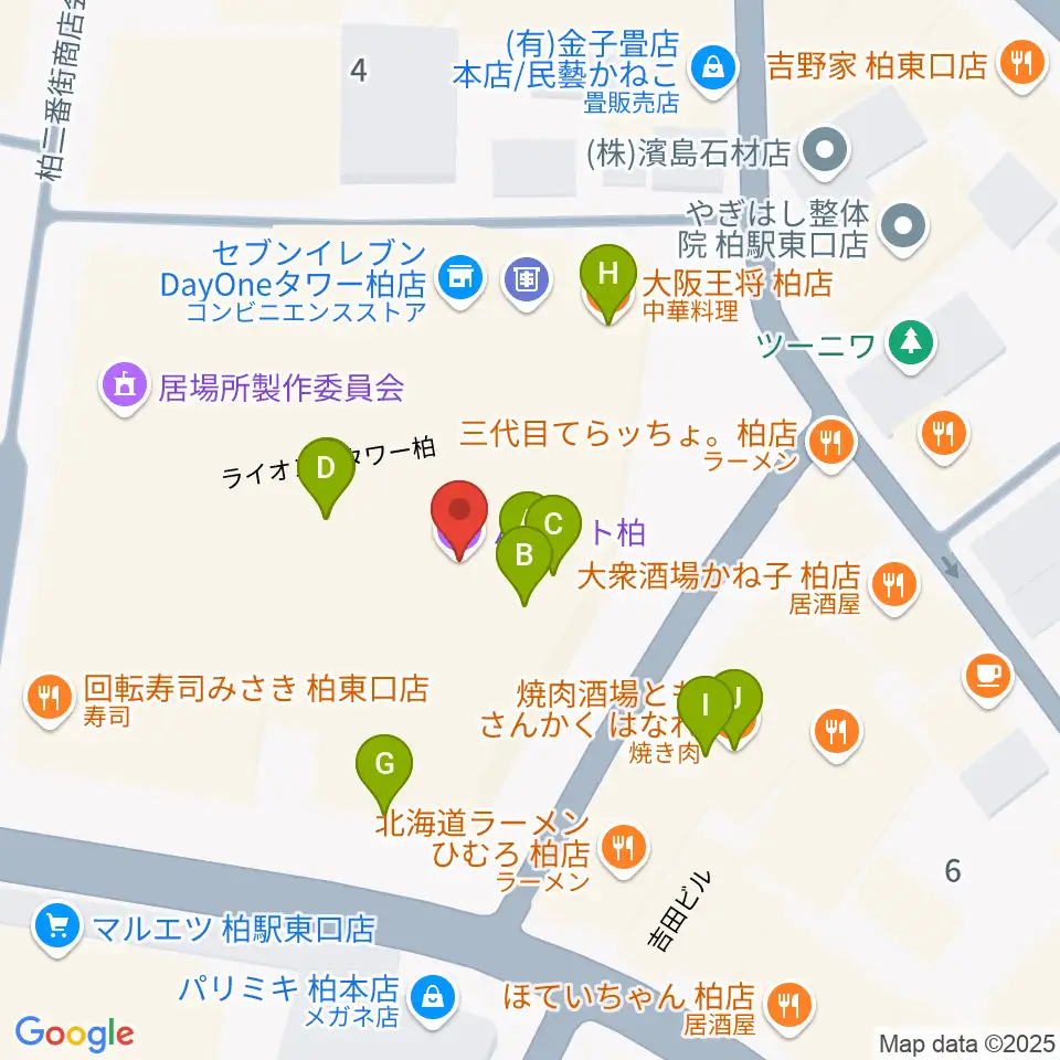パレット柏周辺のファミレス・ファーストフード一覧地図