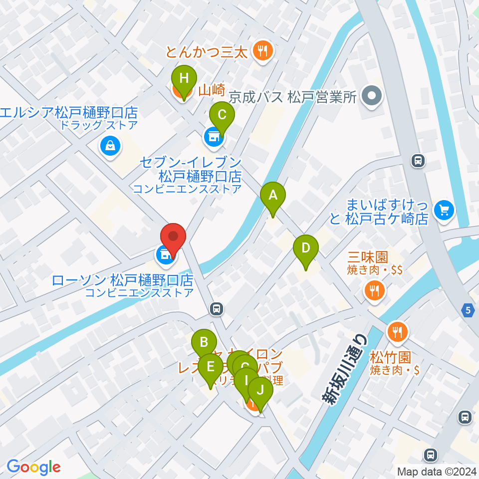 松戸StageV周辺のファミレス・ファーストフード一覧地図