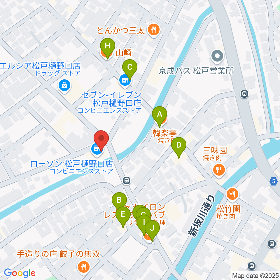 松戸StageV周辺のファミレス・ファーストフード一覧地図