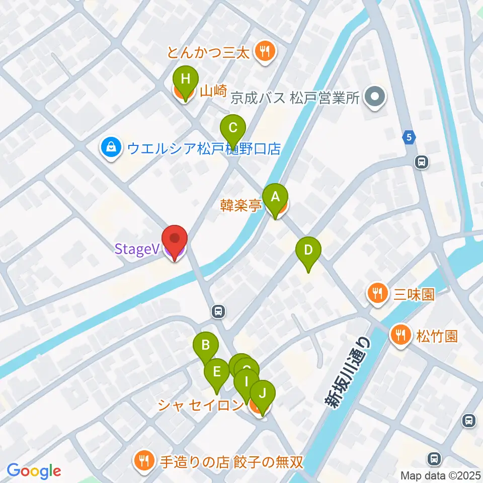 松戸StageV周辺のファミレス・ファーストフード一覧地図