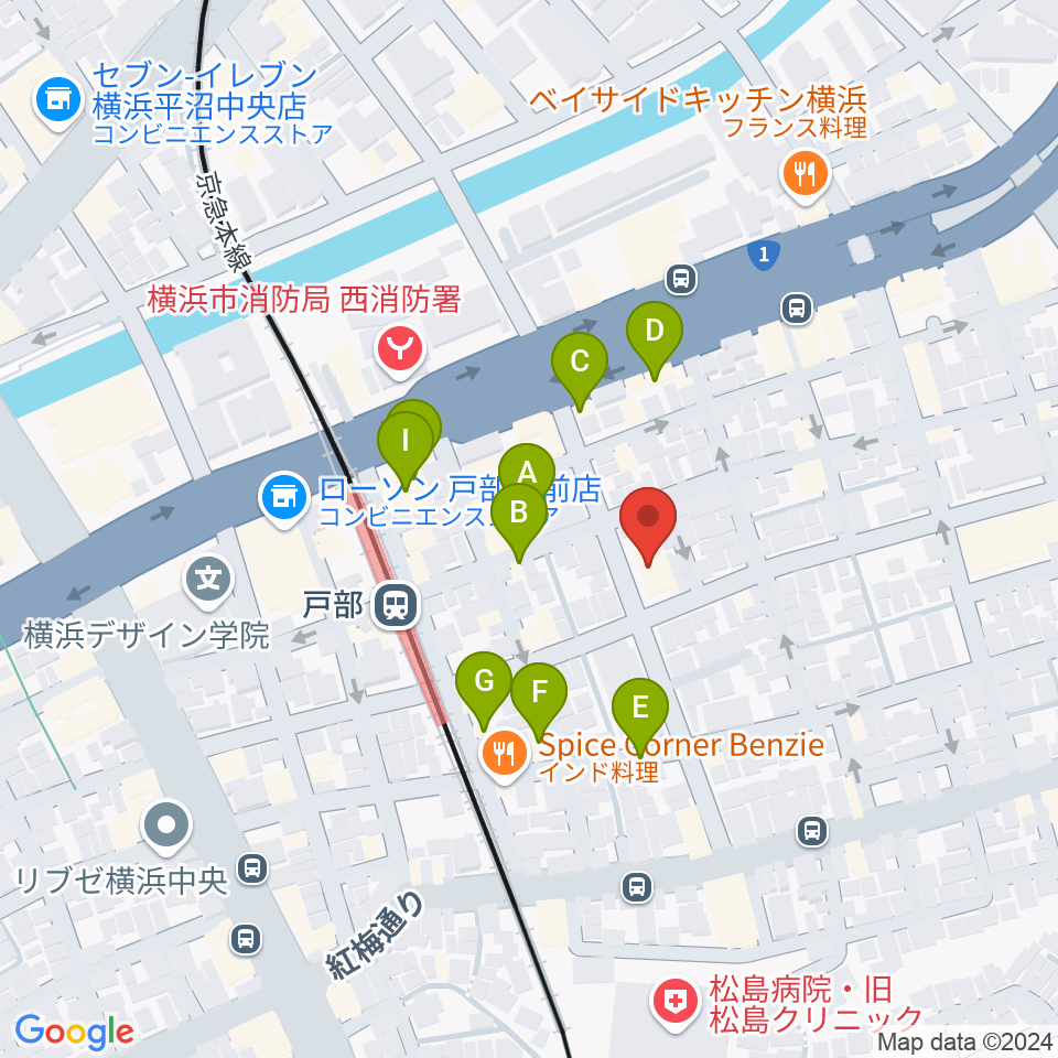 ボンカンスタジオ横浜周辺のファミレス・ファーストフード一覧地図