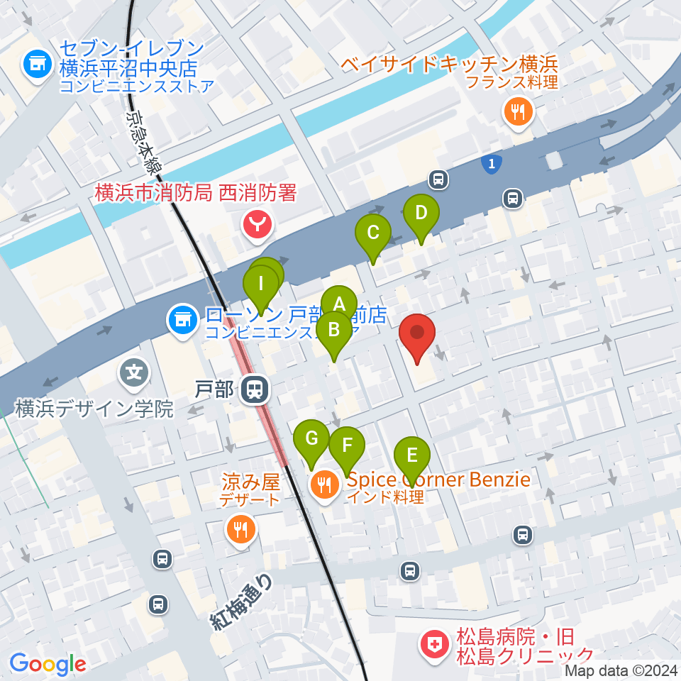 ボンカンスタジオ横浜周辺のファミレス・ファーストフード一覧地図