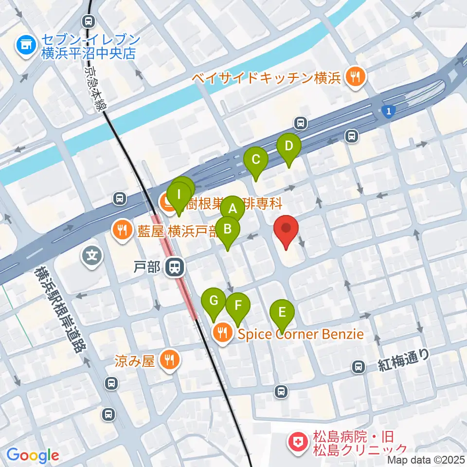ボンカンスタジオ横浜周辺のファミレス・ファーストフード一覧地図
