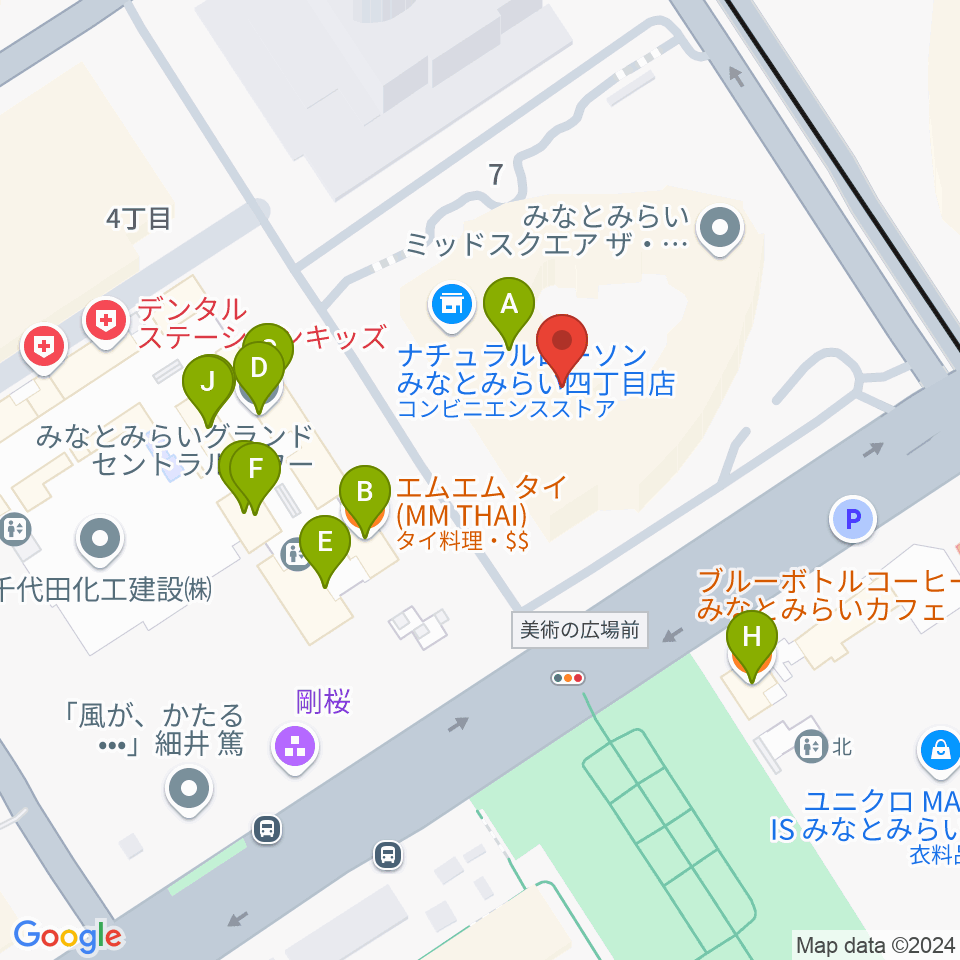 キノシネマ横浜みなとみらい周辺のファミレス・ファーストフード一覧地図