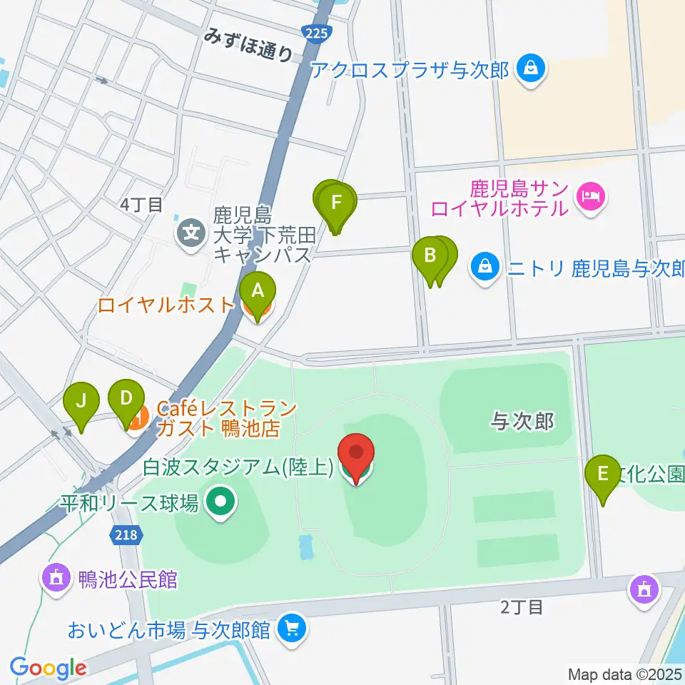 白波スタジアム周辺のファミレス・ファーストフード一覧地図