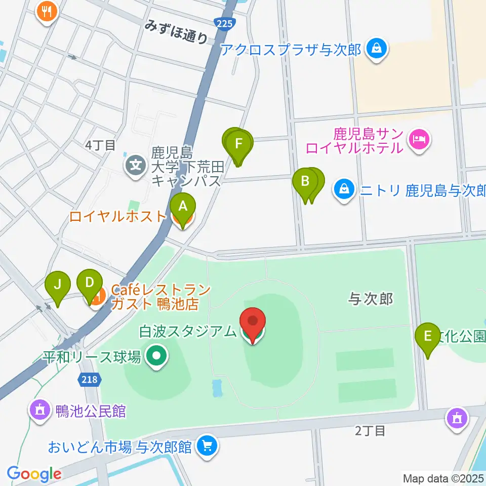 白波スタジアム周辺のファミレス・ファーストフード一覧地図
