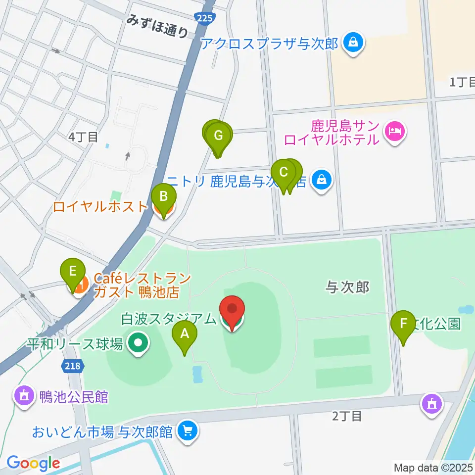 白波スタジアム周辺のファミレス・ファーストフード一覧地図