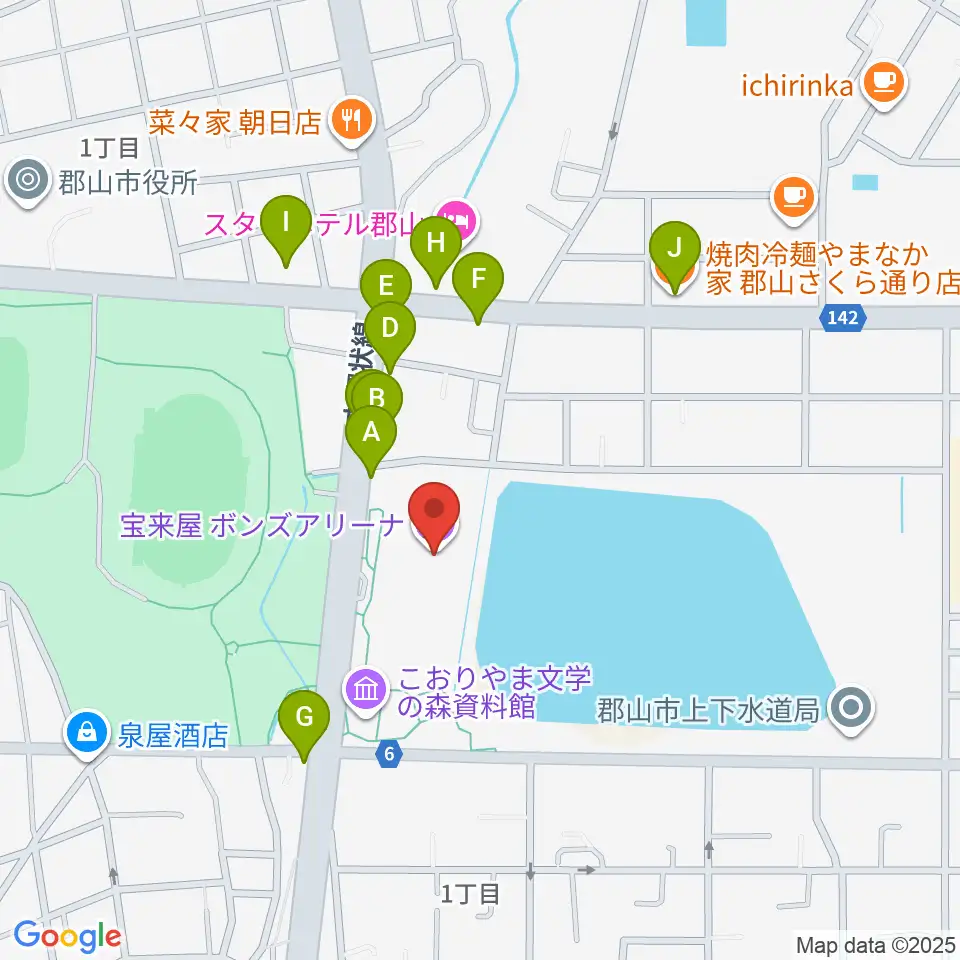 宝来屋 ボンズアリーナ周辺のファミレス・ファーストフード一覧地図
