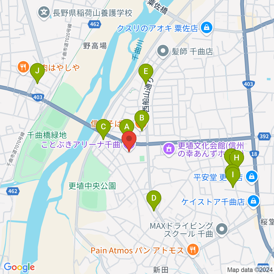 ことぶきアリーナ千曲周辺のファミレス・ファーストフード一覧地図