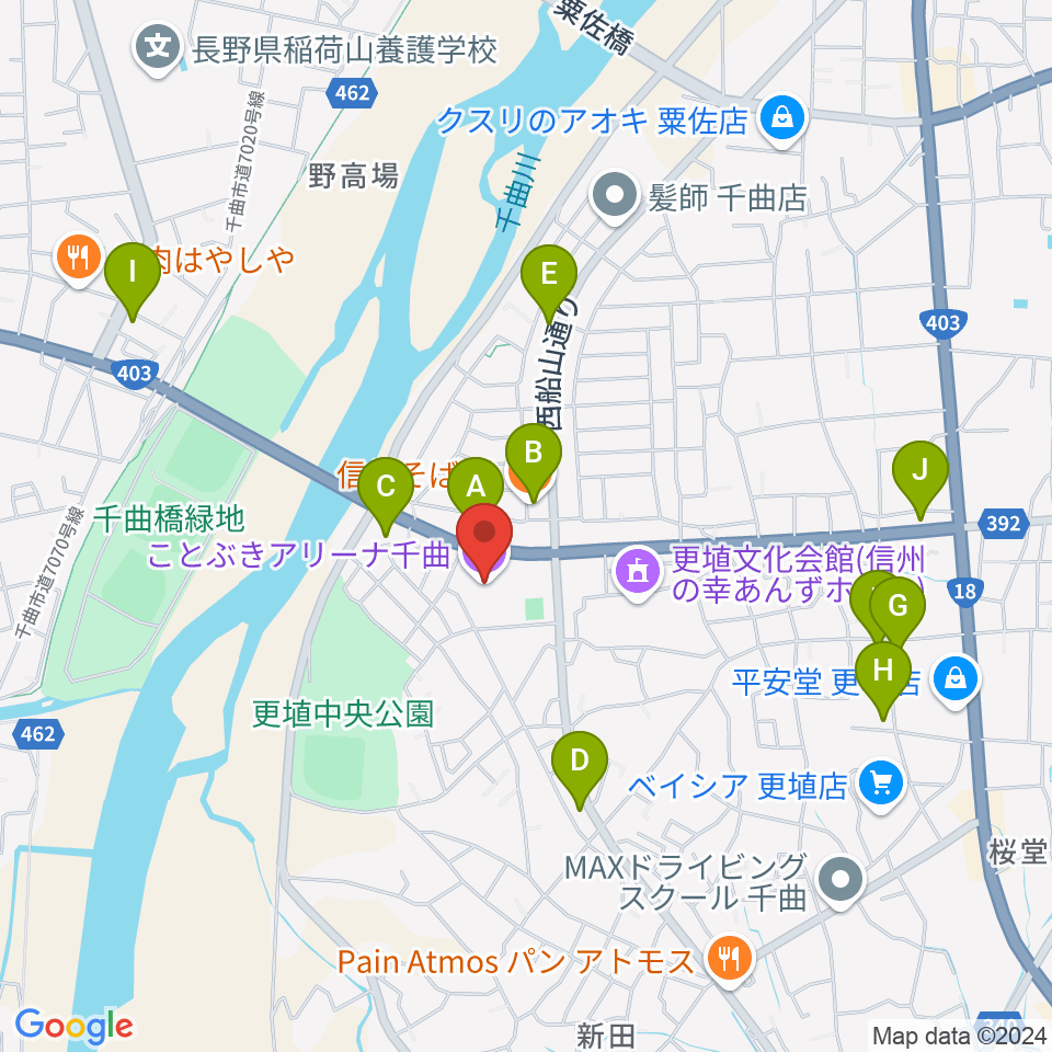 ことぶきアリーナ千曲周辺のファミレス・ファーストフード一覧地図