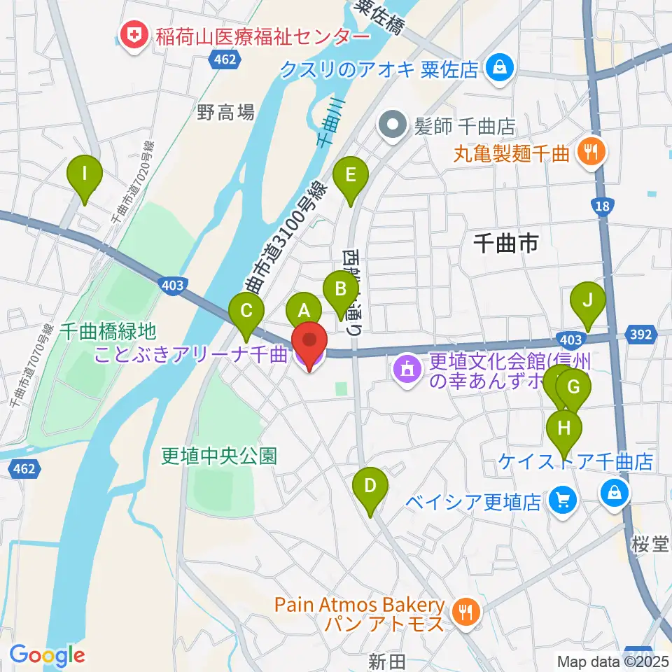 ことぶきアリーナ千曲周辺のファミレス・ファーストフード一覧地図