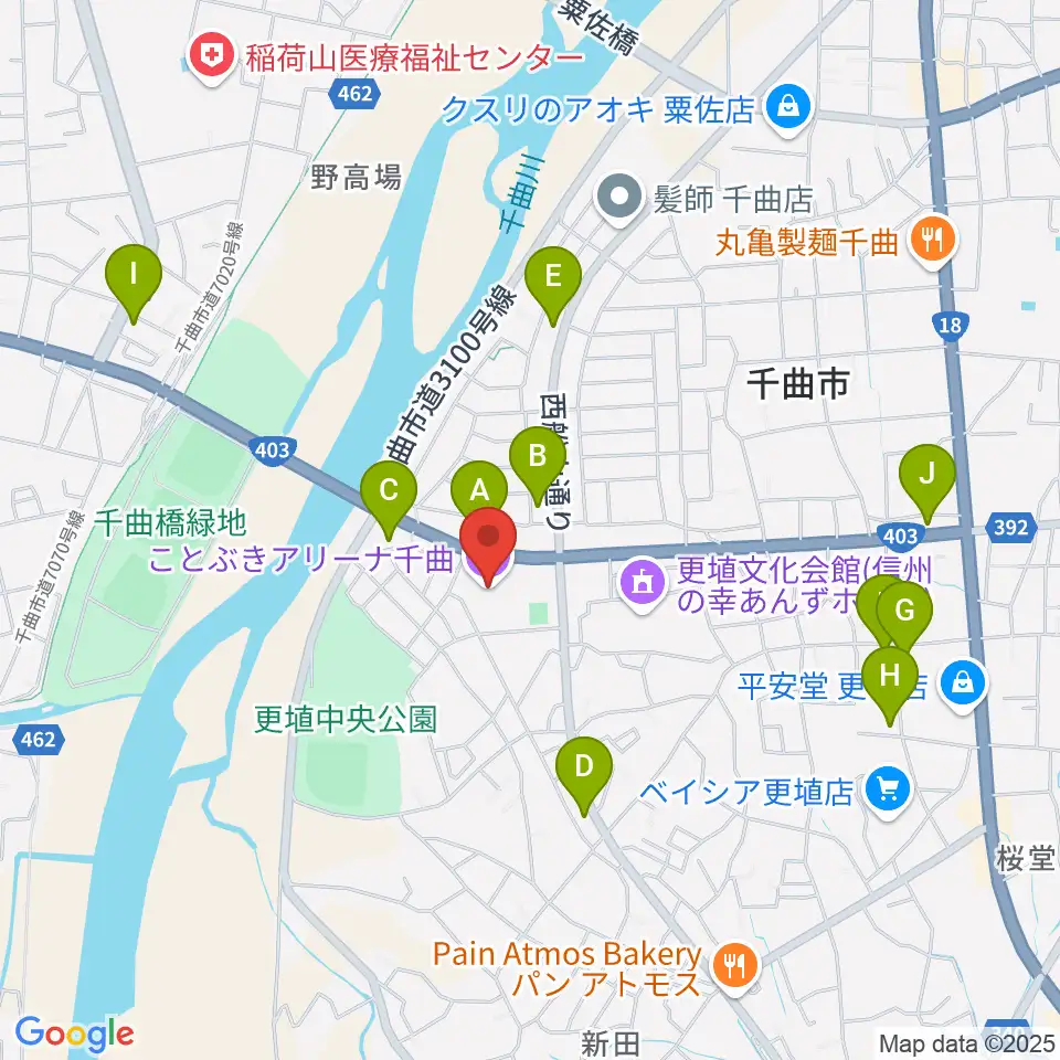 ことぶきアリーナ千曲周辺のファミレス・ファーストフード一覧地図