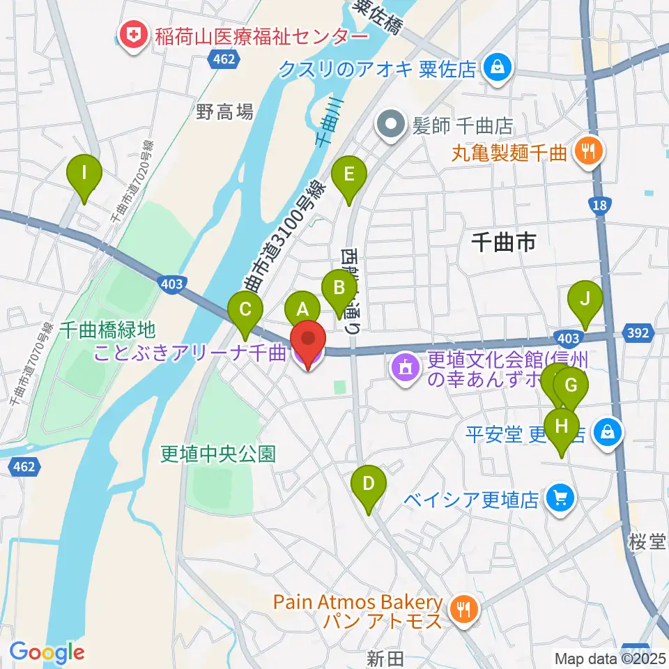 ことぶきアリーナ千曲周辺のファミレス・ファーストフード一覧地図