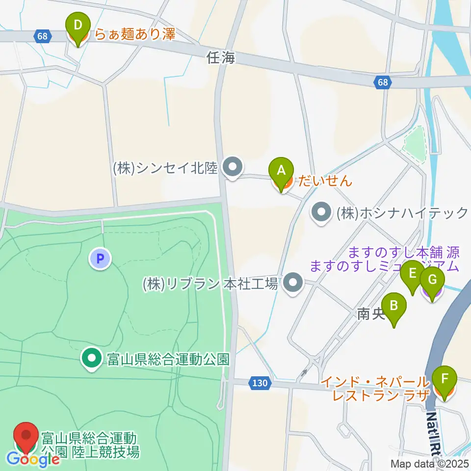 富山県総合運動公園陸上競技場周辺のファミレス・ファーストフード一覧地図