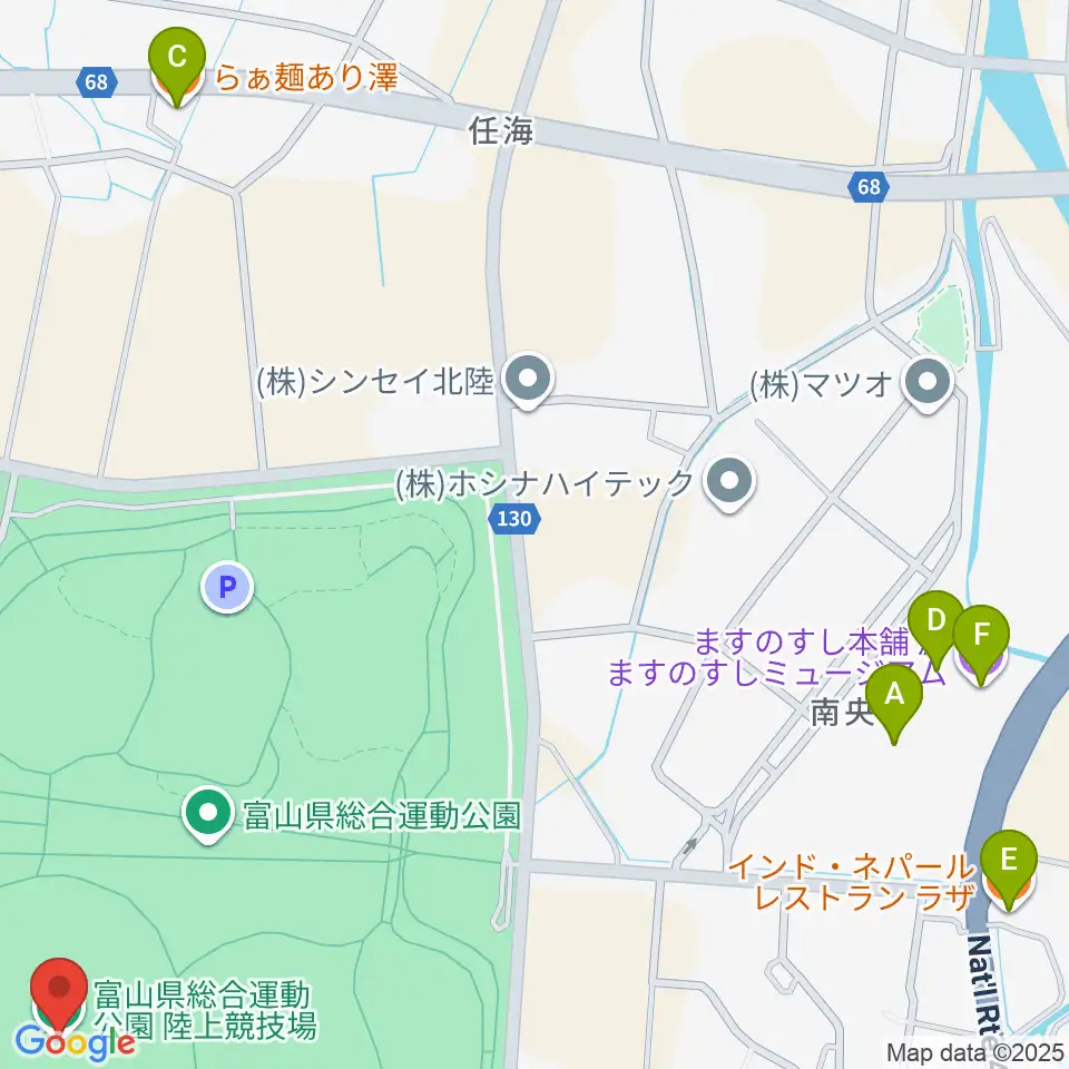 富山県総合運動公園陸上競技場周辺のファミレス・ファーストフード一覧地図