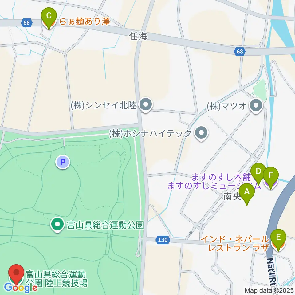 富山県総合運動公園陸上競技場周辺のファミレス・ファーストフード一覧地図