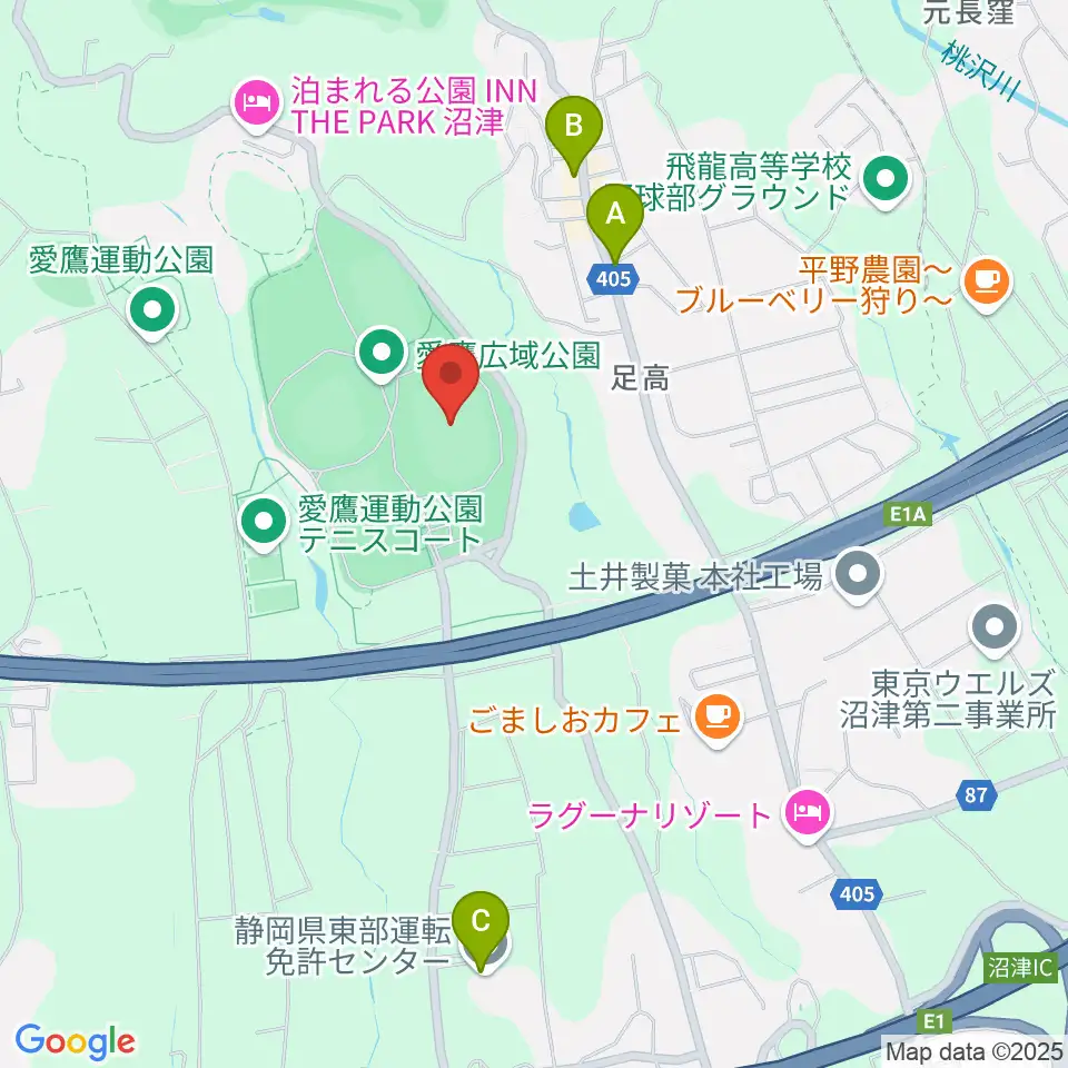 愛鷹広域公園多目的競技場周辺のファミレス・ファーストフード一覧地図