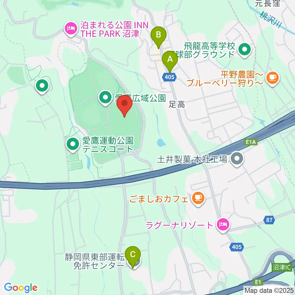愛鷹広域公園多目的競技場周辺のファミレス・ファーストフード一覧地図