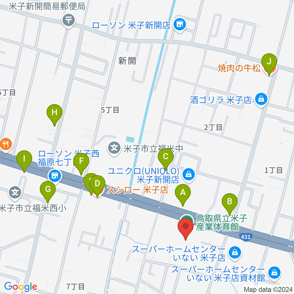 鳥取県立米子産業体育館周辺のファミレス・ファーストフード一覧地図