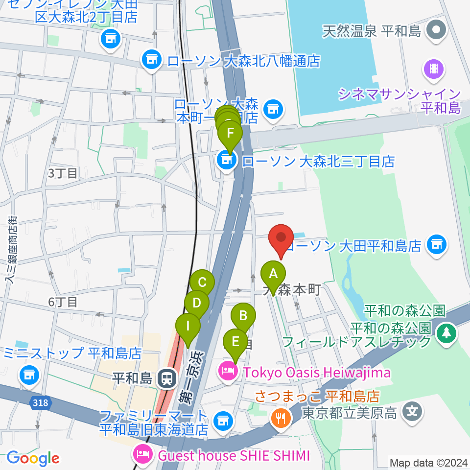 大森スポーツセンター周辺のファミレス・ファーストフード一覧地図