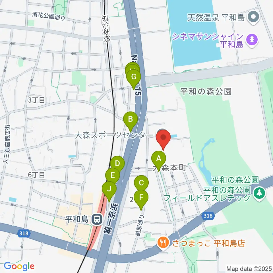 大森スポーツセンター周辺のファミレス・ファーストフード一覧地図
