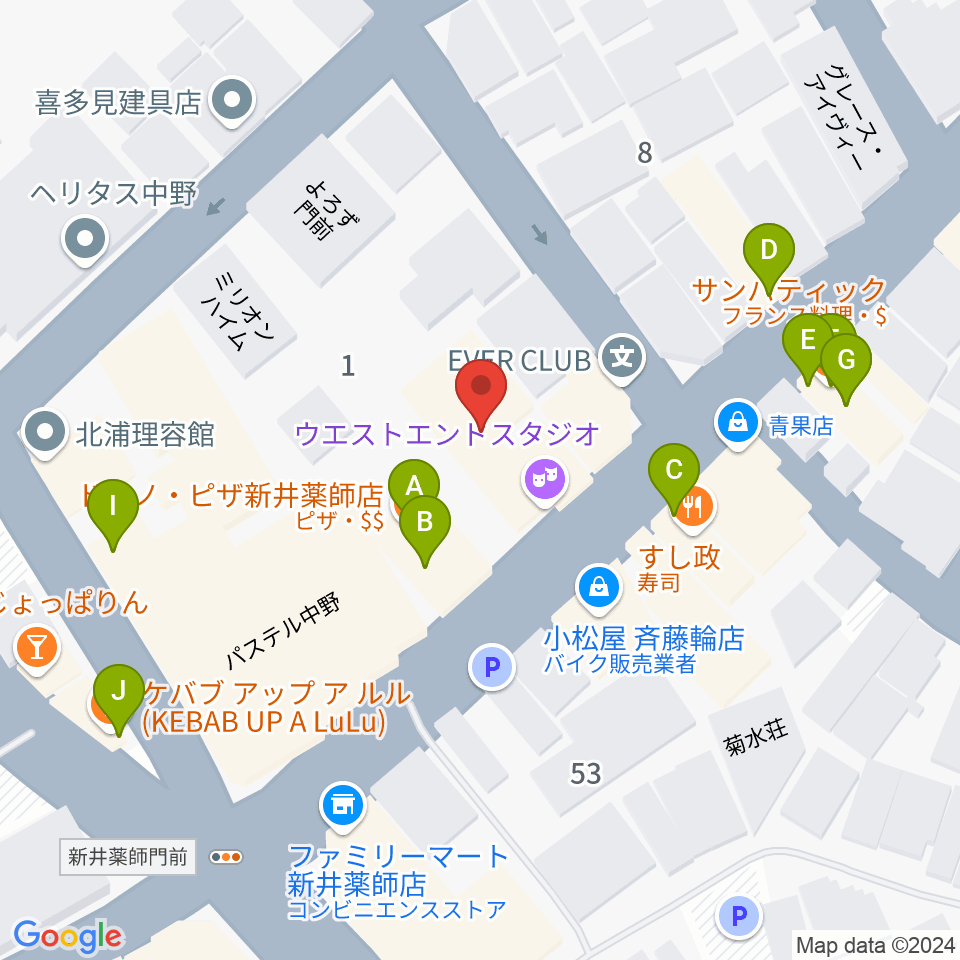 STUDIO LIFE周辺のファミレス・ファーストフード一覧地図