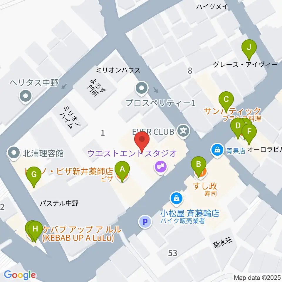 STUDIO LIFE周辺のファミレス・ファーストフード一覧地図