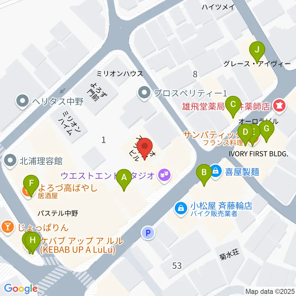STUDIO LIFE周辺のファミレス・ファーストフード一覧地図