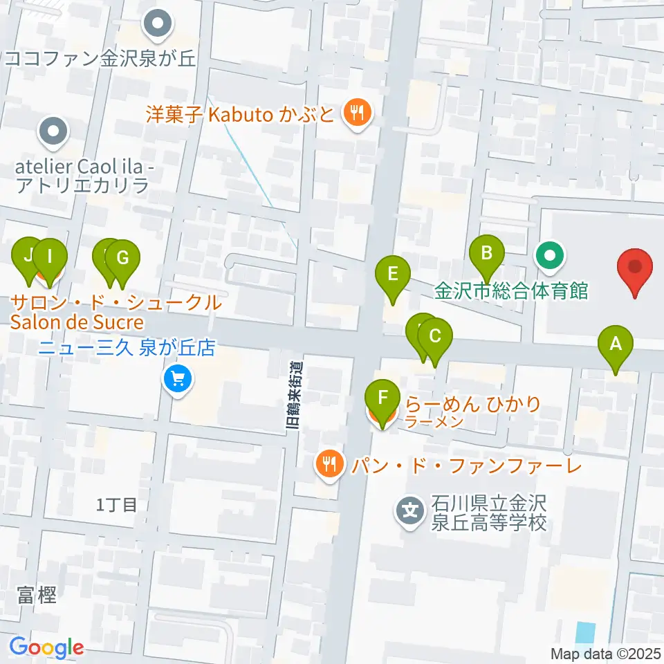 金沢市総合体育館周辺のファミレス・ファーストフード一覧地図