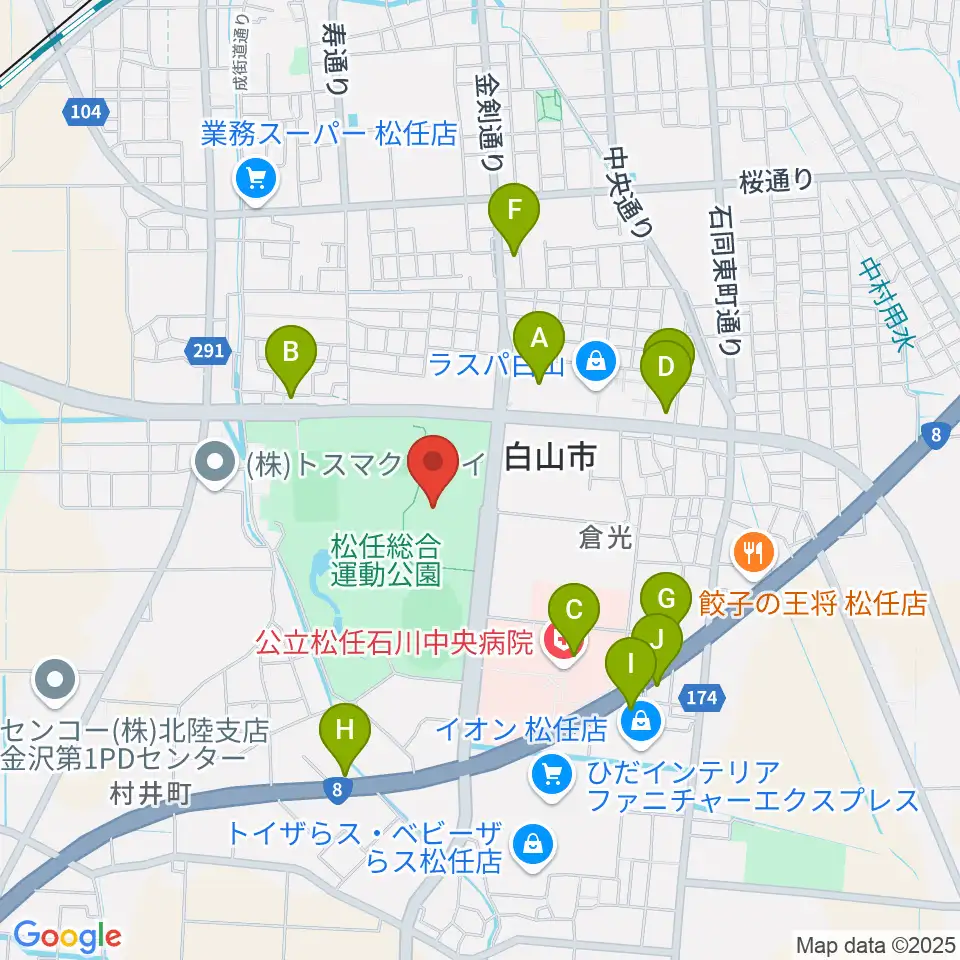 松任総合運動公園体育館周辺のファミレス・ファーストフード一覧地図