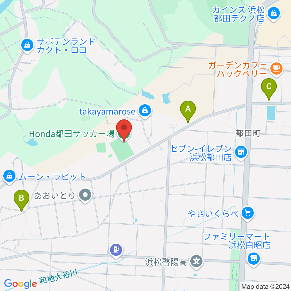 Honda都田サッカー場周辺のファミレス・ファーストフード一覧地図