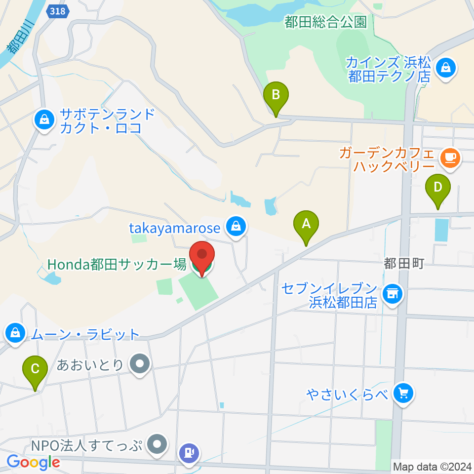 Honda都田サッカー場周辺のファミレス・ファーストフード一覧地図