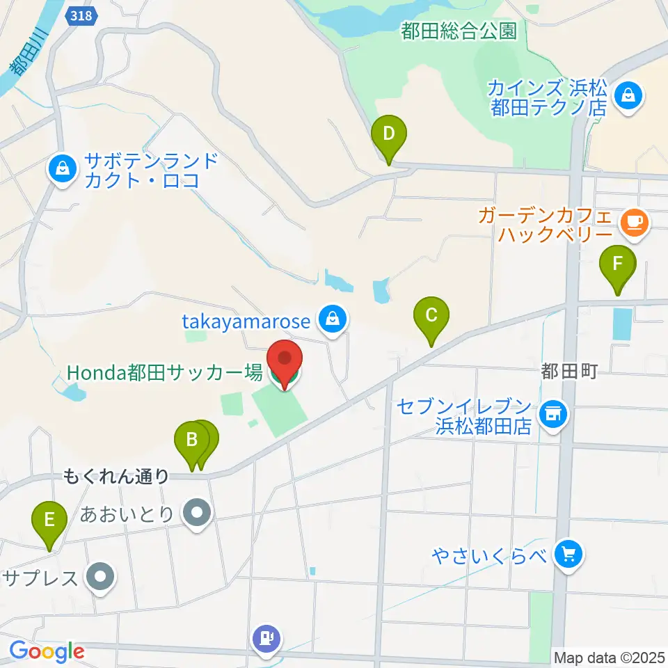Honda都田サッカー場周辺のファミレス・ファーストフード一覧地図