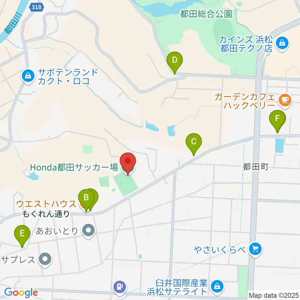 Honda都田サッカー場周辺のファミレス・ファーストフード一覧地図