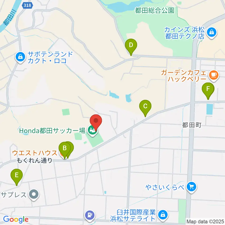 Honda都田サッカー場周辺のファミレス・ファーストフード一覧地図