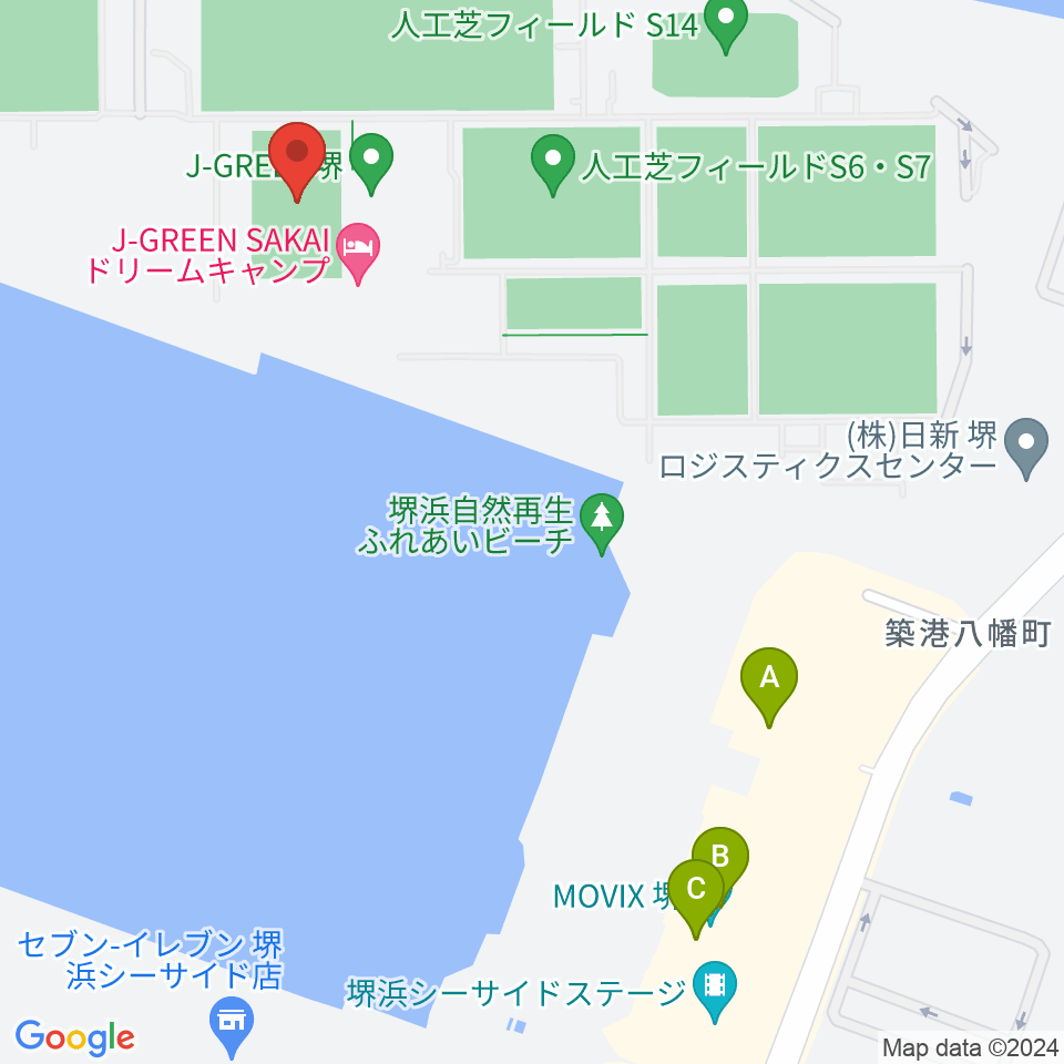 J-GREEN堺メインフィールド周辺のファミレス・ファーストフード一覧地図