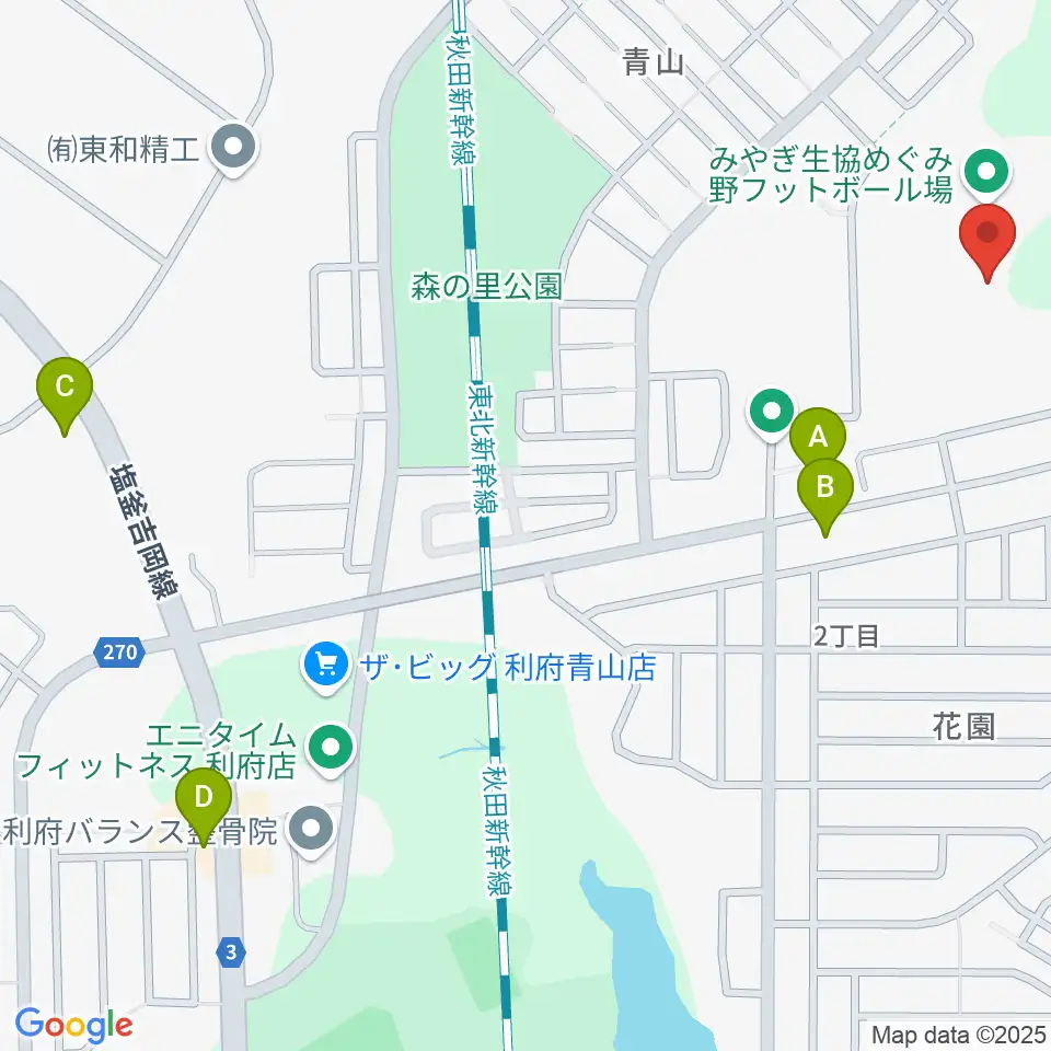 みやぎ生協めぐみ野サッカー場周辺のファミレス・ファーストフード一覧地図