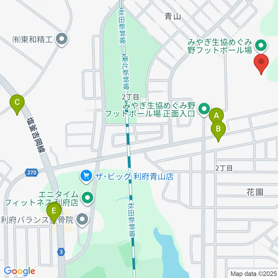 みやぎ生協めぐみ野サッカー場周辺のファミレス・ファーストフード一覧地図