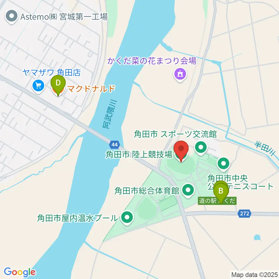 角田市陸上競技場周辺のファミレス・ファーストフード一覧地図