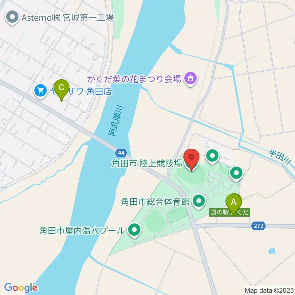 角田市陸上競技場周辺のファミレス・ファーストフード一覧地図