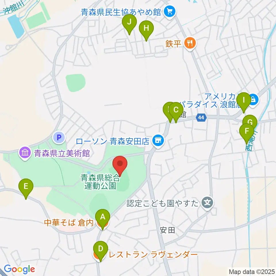 青森県総合運動公園 旧陸上競技場・旧補助競技場周辺のファミレス・ファーストフード一覧地図
