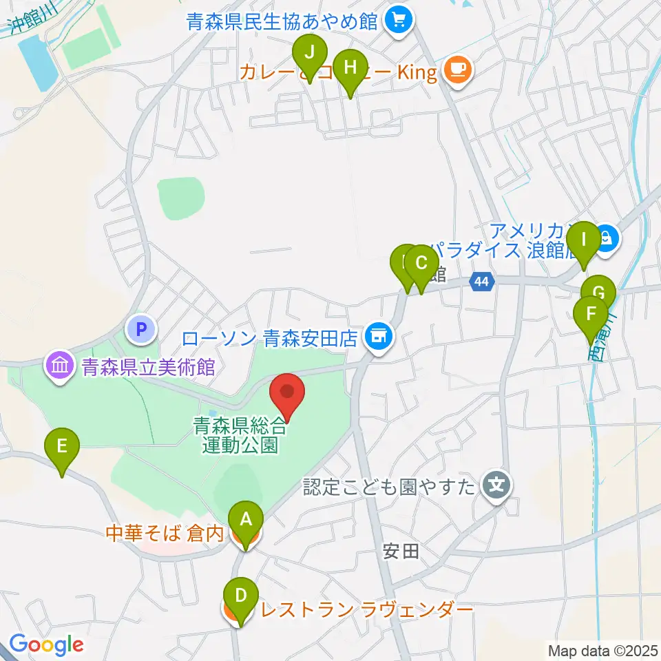 青森県総合運動公園 旧陸上競技場・旧補助競技場周辺のファミレス・ファーストフード一覧地図