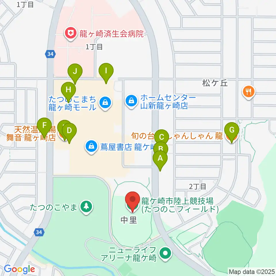 AIメカテックフィールド龍ケ崎周辺のファミレス・ファーストフード一覧地図