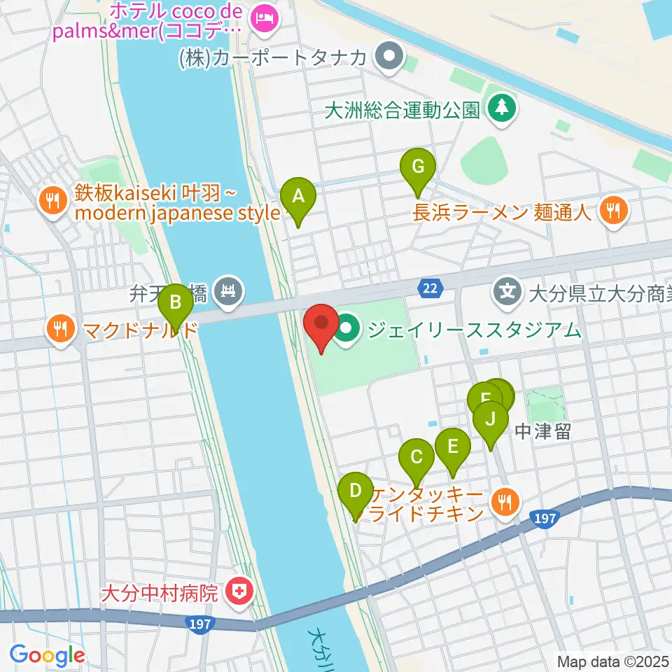 ジェイリーススタジアム周辺のファミレス・ファーストフード一覧地図
